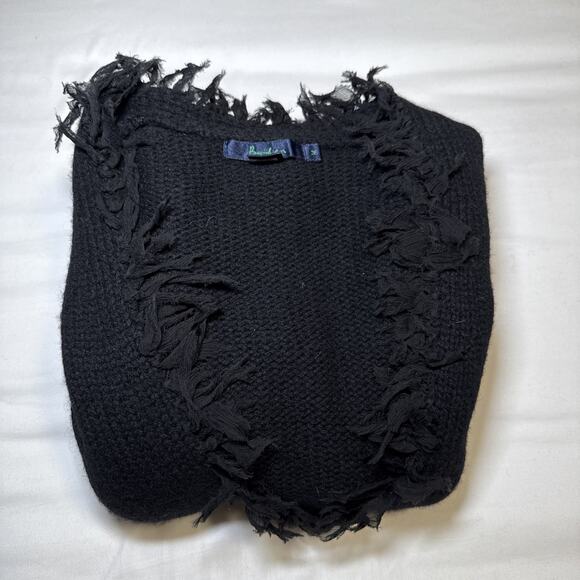 Boden Cardigan Womens Medium Black 100% Lambs Wool Fringe Hook Eye Knit Sweater - Picture 13 of 13